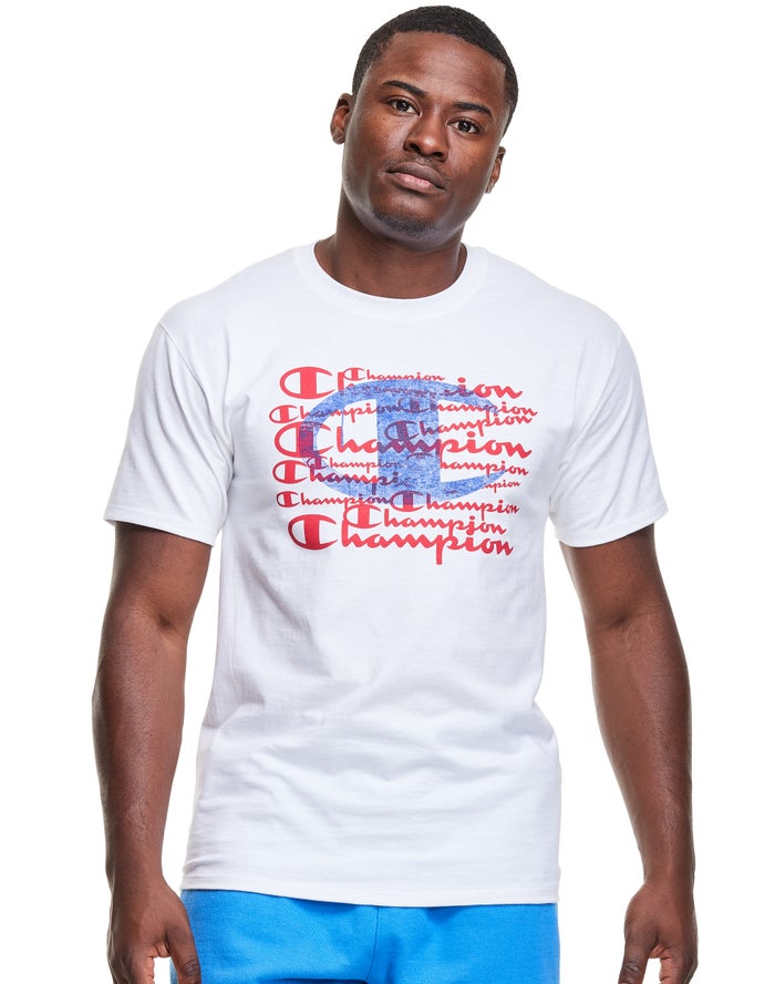 Champion Classic Jersey Spray Paint C Logo White T-Shirt Mens - South Africa QCEABL749